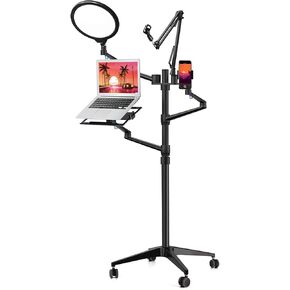 5-in-1 10" LED Selfie Ring Light Stand - Perfect for Zoom Meetings, Video Presentations, Live Streaming and more - Securely Holds Phones, Tablets, Laptops, Digital Cameras plus a Microphone.
