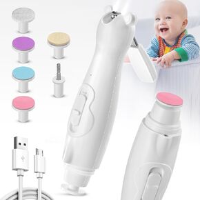 10 in 1 Rechargeable Baby Nail Clippers, Electric Nail Trimmer Safe Baby Nail File Care Set with LED Light & 6 Replacement Heads, Automatic Nail File for Newborn Infant Toddler Kids or Adult