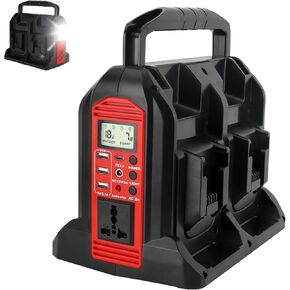 350W Power Inverter for Milwaukee M18 18V Li-ion Battery, 2-Port Supply Inverter Generators Converter DC 20V to AC 110V ~120V with LED Light,3 USB-A,1 Type-C,1DC Port, for Outdoor Travel Camping