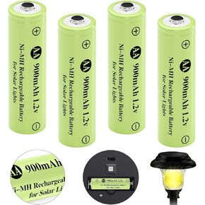 JiajaXRechargeable AA Batteries, Ni-MH AA 900mAh Rechargeable Batteries, Double A 1.2v Solar Batteries for Garden Landscaping Outdoor Solar Lights, String Lights, Pathway Lights (4 Pack)