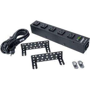 لويل ACS-1505-SW شريط طاقة 12 بوصة 5 منافذ (15A)، مفتاح؛ المنافذ: 5 NEMA، متباعدة لإمدادات الطاقة؛ انفصال 6 قدم. سلك IEC مع قابس NEMA 5-15P؛ أقواس التثبيت العالمية