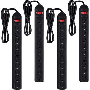 Hoteam 4 Pack 10 Outlet Power Strip Surge Protector 4 ft Long Electrical Extension Cord 250V Wall Mount Flat Plug for Home Office Workshop