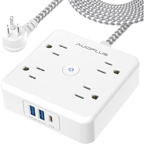 AUOPLUS Surge Protector Power Strip - 4 Widely Outlets with 3 USB Ports(1 USB C Outlet/PD 20W), Outlet Extender with 5FT Braided Extension Cord, Wall Mount for Travel Home Office, Dorm Essentials