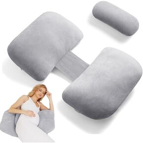 Pregnancy Pillows for Sleeping, Soft Maternity Body Pillow for Side Sleeper, Support for Back, Legs, Belly, Adjustable Travel Pregnant Women Pillow (Grey)