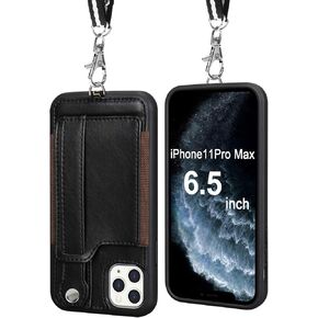 TOOVREN Phone Cover for iPhone 11 Pro Max Wallet Case with Card Holder PU Leather Kickstand Fits iPhone 11 Pro Max Case with Strap Stand Adjustable Detachable Lanyard 6.5 Inch 2019 Blue