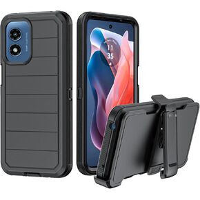 Phone Case for Motorola Moto G Play 4G 2024 Case with Belt Clip & Kickstand, Heavy Duty Rugged Full Body Protective Case Cover for Motorola G Play 4G 2024 (Black)