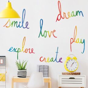 RW-6006+7 Colorful Inspirational Wall Decals Love Dream Smile Wall Stickers Play Create Explore Vinyl Quote Decals DIY Removable Saying Words Wall Art Decor for Kids Bedroom Classroom Nursery Playroom