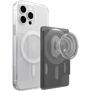 Multi functional Magnetic Phone Wallet with Expanding Phone Grip Kickstand Compatible with Magsafe Including Adapter ring Phone Card Holder (Transparent)