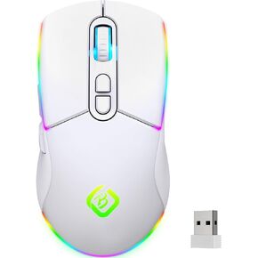 Wireless Gaming Mouse, Dual Mode 2.4GHz/Bluetooth 5.1 Mouse Gaming, RGB LED Backlit, Ergonomic Mouse with 6 Buttons, Rechargeable Computer Mouse for PC, Mac, Laptop