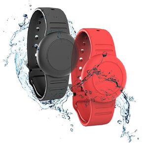 Waterproof AirTag Bracelet for Kids, 2Pack Airtag Watch Bracelet for Kids Hidden Airtag Wristband kids, Soft Silicone Lightweight GPS Tracker Holder for Apple AirTag (Black+Red)
