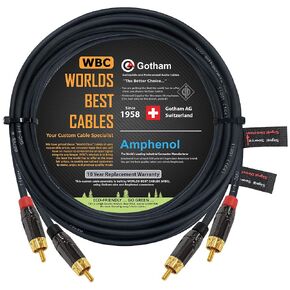 25 Foot RCA Cable Pair - Gotham GAC-4/1 (Black) Star-Quad Audio Interconnect Cable with Amphenol ACPL Black Chrome Body, Gold Plated RCA Connectors - Directional