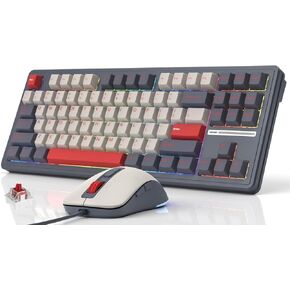 Womier M87 75% Retro TKL Mechanical Gaming Keyboard and Mouse, 87 Keys USB C Wired Computer Keyboard & Mouse Combos, Hot Swappable Mechanical Keyboard Red Switch/NKRO/Gasket/RGB Backlit (Purple Gray)