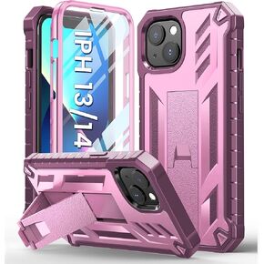 for iPhone 13 Case Protective Cover: iPhone 14 case Heavy Duty Military Grade Hard Protection Shock Proof Grip | Durable Dual-Layer Design iPhone 13-14 Phone Case with Built-in Kickstand Black