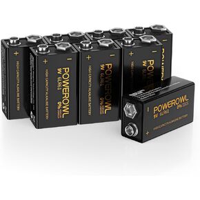 POWEROWL High Capacity 9V Batteries 8 Pack, Alkaline 9 Volt Battery 6LR61 for Smoke Detector Fire Alarm and More Devices