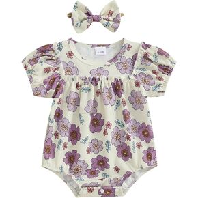 Newborn Baby Girl Romper Summer Floral Bubble Rompers Infant One Piece Bodysuit Toddler Outfit Cute Boho Clothes
