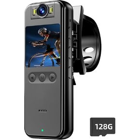 Mini Body Camera 2K HD Bodycam with lighting 128GB Card 1400 mAh 6HR Battery Life Wearable Camcorder for Daily Records, Cycling, Delivery/Serving Jobs
