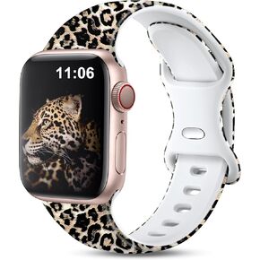 Lerobo Cheetah Band Compatible for Apple Watch Bands 40mm 38mm 41mm iWatch Bands SE Series 9 8 Series 7 6 5 4 3 2 1 Leopard Band for Women Men,Silicone Fadeless Pattern Printed Bands,S/M