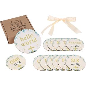 Horse Milestone Cards, Baby Girl Monthly Milestone Markers, Wooden Milestone Cards, 13PCS Pink Horse Double Sided Hello World Newborn 1-12 Months Circles Discs Signs Props