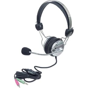 Manhattan Stereo Headset with Flexible Microphone, 8 ft. Connecting Cable with Two 3.5 mm Plugs for Audio & Microphone, Volume Control - for Desktop, Laptop, Computers – 175517