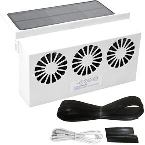 Black Solar Power Car Exhaust Fan w/3 Air Outlet, Window Mount Car Radiator Cooling Fan for Car, Cooling Solar Auto Ventilation Fan Portable Safe Auto Air Vent Radiator