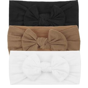 Kids Bowknots Turban Hair Bands Toddler Hair Bow Elastics Accessories Baby Girls Nylon Headbands for Newborn Infant 0-5Years (Multi Color 3pcs per pack, One Size)
