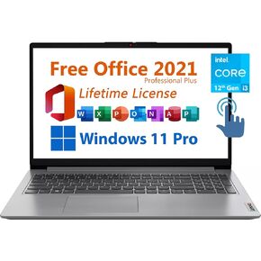 Lenovo 15.6" Business Laptop, Free Microsoft Office 2021 with Lifetime License, FHD Touchscreen Display, Intel 6-Core i3-1215U Upto 4.4 GHz, 8GB RAM, 256GB SSD, WiFi 6, 7 Hrs Battery, Windows 11 Pro