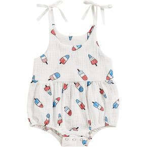 Newborn Baby Girl 4th of July Outfit Ice Cream Sleeveless Fourth of July Romper Infant Independence Day Clothes