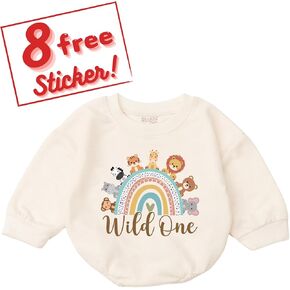 Wild One Birthday Outfit Girl Baby Romper - One Year Old 1st 6-12 Months Bubble Long Sleeve Gifts Newborn Toddler Infant