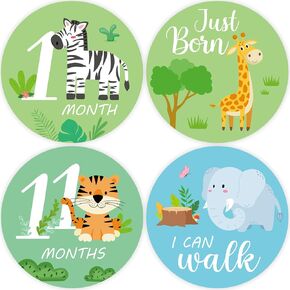 24 Newborn Baby Monthly Milestone Stickers - Jungle Animals Baby Milestone Stickers Month Stickers for Baby Boy Girl New Mom Baby Growth Stickers Photo Props in Kuwait