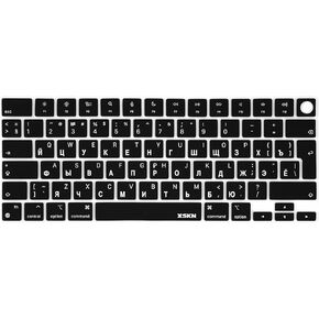 XSKN Russian Language Black EU Layout Keyboard Skin Cover for Apple M1 M2 M3 Chip MacBook Air 13.6" 15.3" with Touch ID for MacBook Pro 14.2" 16.2" with Touch ID