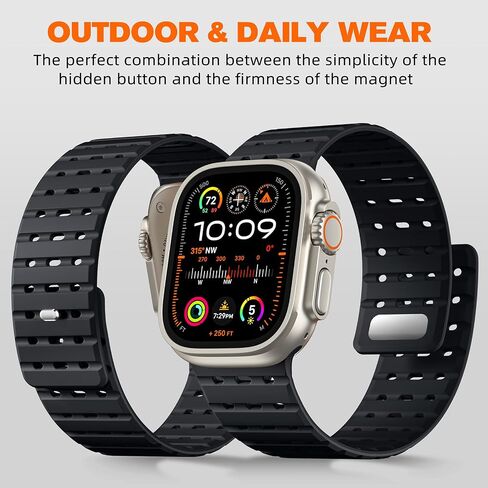 Compatible with Apple Watch Bands for Men 49mm/45mm/44mm/42mm Women, Rugged Magnetic Silicone Sport Watchband for iWatch Ultra2/Ultra/SE2/SE/9/8/7/6/5/4/3/2/1 in Saudi Arabia