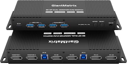 مفتاح kvm 2 شاشات 2 جهاز كمبيوتر منفذ عرض 4K 240 هرتز مفتاح التشغيل السريع منفذ عرض مفتاح kvm شاشة مزدوجة 1440P 144 هرتز 165 هرتز 240 هرتز شاشة مزدوجة مفتاح kvm منفذ عرض 2.0 FreeSync G-SYNC GiantMatrix in Kuwait