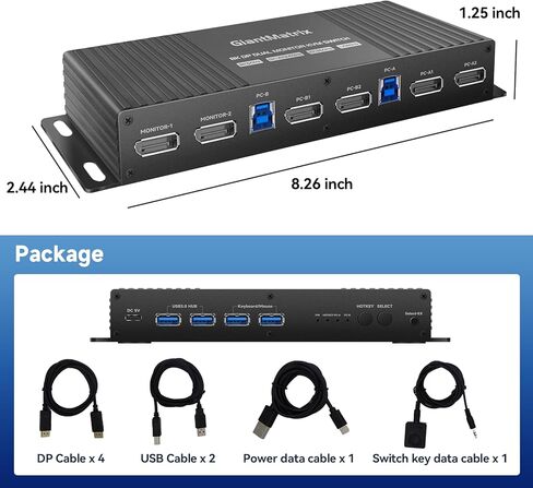 مفتاح kvm 2 شاشات 2 جهاز كمبيوتر منفذ عرض 4K 240 هرتز مفتاح التشغيل السريع منفذ عرض مفتاح kvm شاشة مزدوجة 1440P 144 هرتز 165 هرتز 240 هرتز شاشة مزدوجة مفتاح kvm منفذ عرض 2.0 FreeSync G-SYNC GiantMatrix in Kuwait