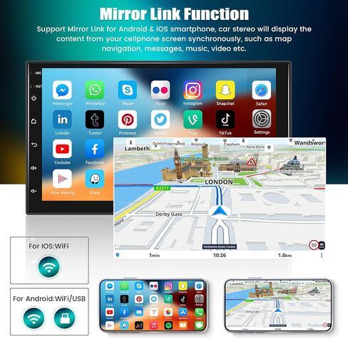 ستيريو سيارة Android 13 مع وصلة مرآة واي فاي/نظام ملاحة GPS 7 بوصة IPS تعمل باللمس وراديو سيارة مزدوج Din مع بلوتوث، راديو FM، SWC، شاشة مقسمة USB/AUX-in+كاميرا احتياطية [1+32G] in Saudi Arabia