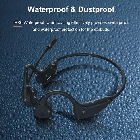 MONODEAL Bone Conduction Headphones with Mic, Bluetooth 5.3 Open Ear Headphones Wireless Waterproof Headsets, Sweat Resistant Wireless Earphones for Running, Work, Driving, Home Office(Black) in Kuwait