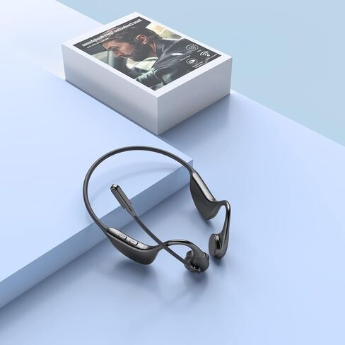 MONODEAL Bone Conduction Headphones with Mic, Bluetooth 5.3 Open Ear Headphones Wireless Waterproof Headsets, Sweat Resistant Wireless Earphones for Running, Work, Driving, Home Office(Black) in Kuwait