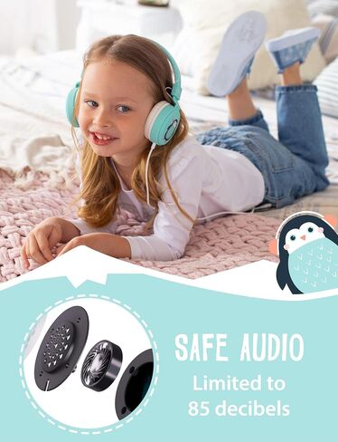 Planet Buddies Kids Headphones, Wired Headphones with Microphone for Kids, Volume Safe Foldable On Ear Earphones for School, Travel, Phone, Kindle - Blue Penguin in Saudi Arabia