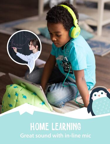 Planet Buddies Kids Headphones, Wired Headphones with Microphone for Kids, Volume Safe Foldable On Ear Earphones for School, Travel, Phone, Kindle - Blue Penguin in Saudi Arabia