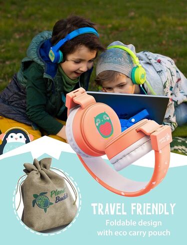 Planet Buddies Kids Headphones, Wired Headphones with Microphone for Kids, Volume Safe Foldable On Ear Earphones for School, Travel, Phone, Kindle - Blue Penguin in Saudi Arabia