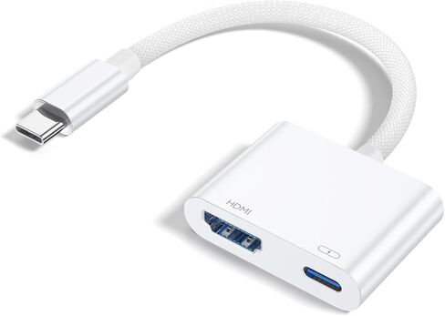 محول USB C إلى HDMI رقمي AV، محول HDMI AV 1080P إلى كابل صوت AV رقمي للتلفزيون مع منفذ شحن متوافق مع iPhone 15/iPad/MacBook Pro/Galaxy على HDTV/جهاز العرض/الشاشة، لا حاجة إلى طاقة in Saudi Arabia