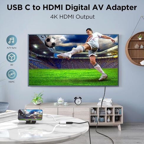 محول USB C إلى HDMI رقمي AV، محول HDMI AV 1080P إلى كابل صوت AV رقمي للتلفزيون مع منفذ شحن متوافق مع iPhone 15/iPad/MacBook Pro/Galaxy على HDTV/جهاز العرض/الشاشة، لا حاجة إلى طاقة in Saudi Arabia