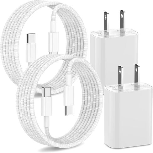 شاحن iPhone 15 شحن سريع، 2 شاحن حائط بقدرة 20 وات + كابل شحن USB-C إلى USB-C بطول 6.6 قدم لهاتف iPhone 15 Plus/15 Pro/15 Pro Max/iPad Pro/Air/Mini/AirPods in Kuwait
