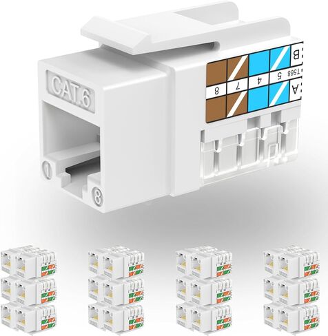 RJ45 Keystone Jack Cat6 10G Support, Cat6 Keystone UTP 25 PCS for Wall Plate and Patch Panel, Rj45 Jack White Color for Cat6, Cat5e, Cat5 Cabling in Kuwait