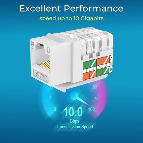 RJ45 Keystone Jack Cat6 10G Support, Cat6 Keystone UTP 25 PCS for Wall Plate and Patch Panel, Rj45 Jack White Color for Cat6, Cat5e, Cat5 Cabling in Kuwait