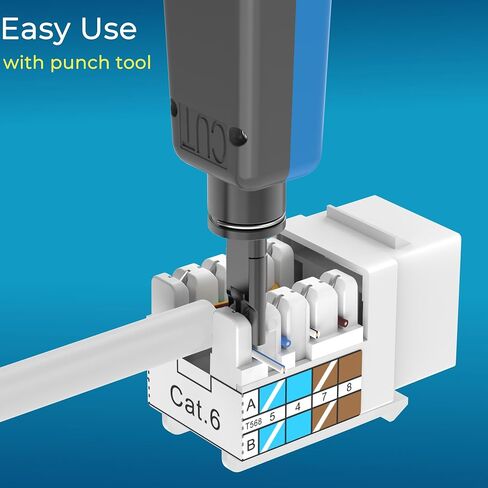 RJ45 Keystone Jack Cat6 10G Support, Cat6 Keystone UTP 25 PCS for Wall Plate and Patch Panel, Rj45 Jack White Color for Cat6, Cat5e, Cat5 Cabling in Kuwait