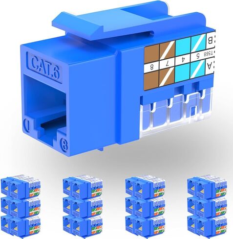 RJ45 Keystone Jack Cat6 10G Support, Cat6 Keystone UTP 25 PCS for Wall Plate and Patch Panel, Rj45 Jack White Color for Cat6, Cat5e, Cat5 Cabling in Kuwait