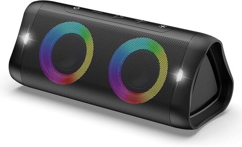 DONOW Bluetooth Speaker with Lights, 30W Stereo Sound, Deep Bass, IPX5 Waterproof, 20H Playtime, Portable Wireless Speaker with Built-in Mic, for Party, Home, Outdoor, Beach(Black) in Saudi Arabia