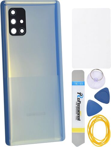 غطاء خلفي بلاستيكي أزرق بديل لهاتف Samsung Galaxy A71 5G مع إطار كاميرا نادر وغطاء زجاجي لاصق مسبق القطع ومجموعة أدوات تعليمات التثبيت متضمنة in Saudi Arabia