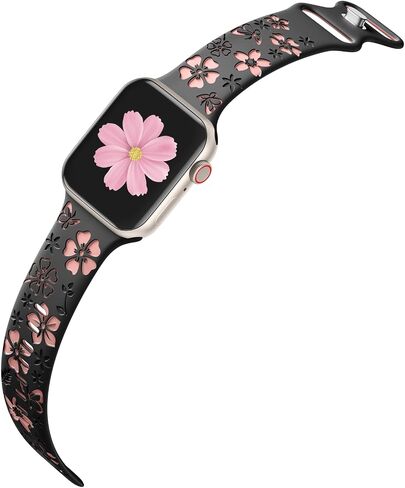 CreateGreat Floral Engraved Band Compatible with Apple Watch Band 40mm 41mm 44mm 45mm 38mm 42mm 49mm, Two-Tone Soft Silicone Flower Sport Strap for iWatch Bands Women Series 9 8 7 6 5 4 3 2 SE Ultra in Kuwait
