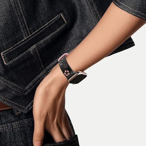 CreateGreat Floral Engraved Band Compatible with Apple Watch Band 40mm 41mm 44mm 45mm 38mm 42mm 49mm, Two-Tone Soft Silicone Flower Sport Strap for iWatch Bands Women Series 9 8 7 6 5 4 3 2 SE Ultra in Kuwait